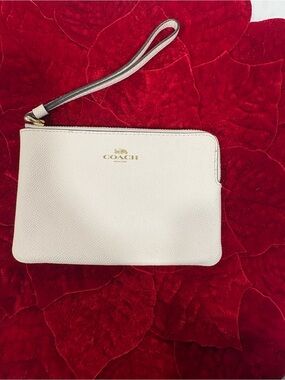 Coach White Leather Wristlet with Gold Logo